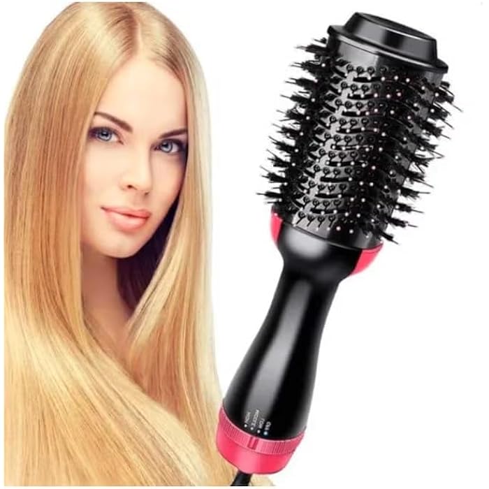 Professional Hair Straightener Brush, Ionic Hair Straightener Brush, Long Lasting & Easy to Use, Fast Heating for Shiny and Soft Hair 1000W - Pink - Image 3
